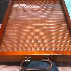 Quality wood and wicker glass serving tray bed and breakfast